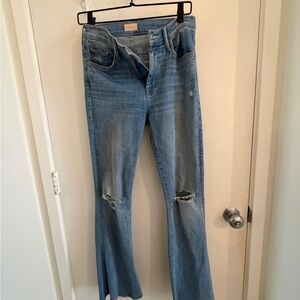 MOTHER Light Blue Distressed Flare Jeans